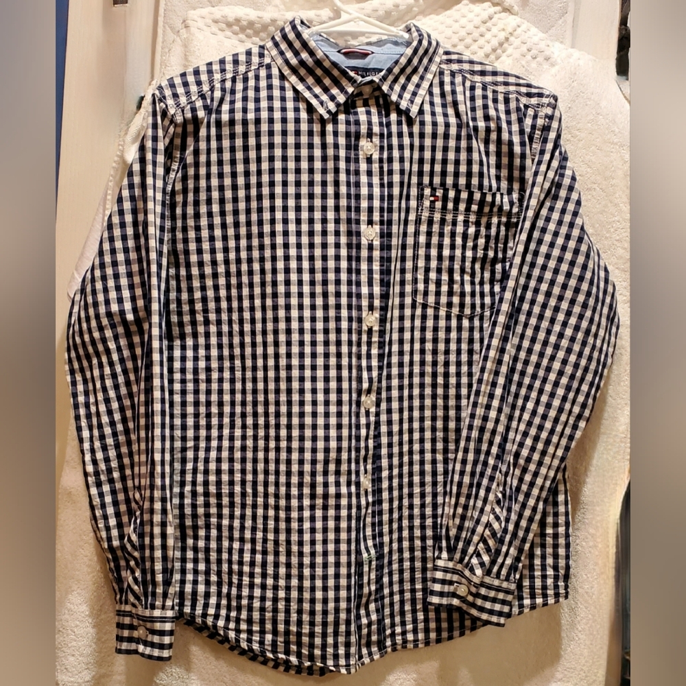 Tommy Hilfiger Navy and White Boy's Checkered Shirt
